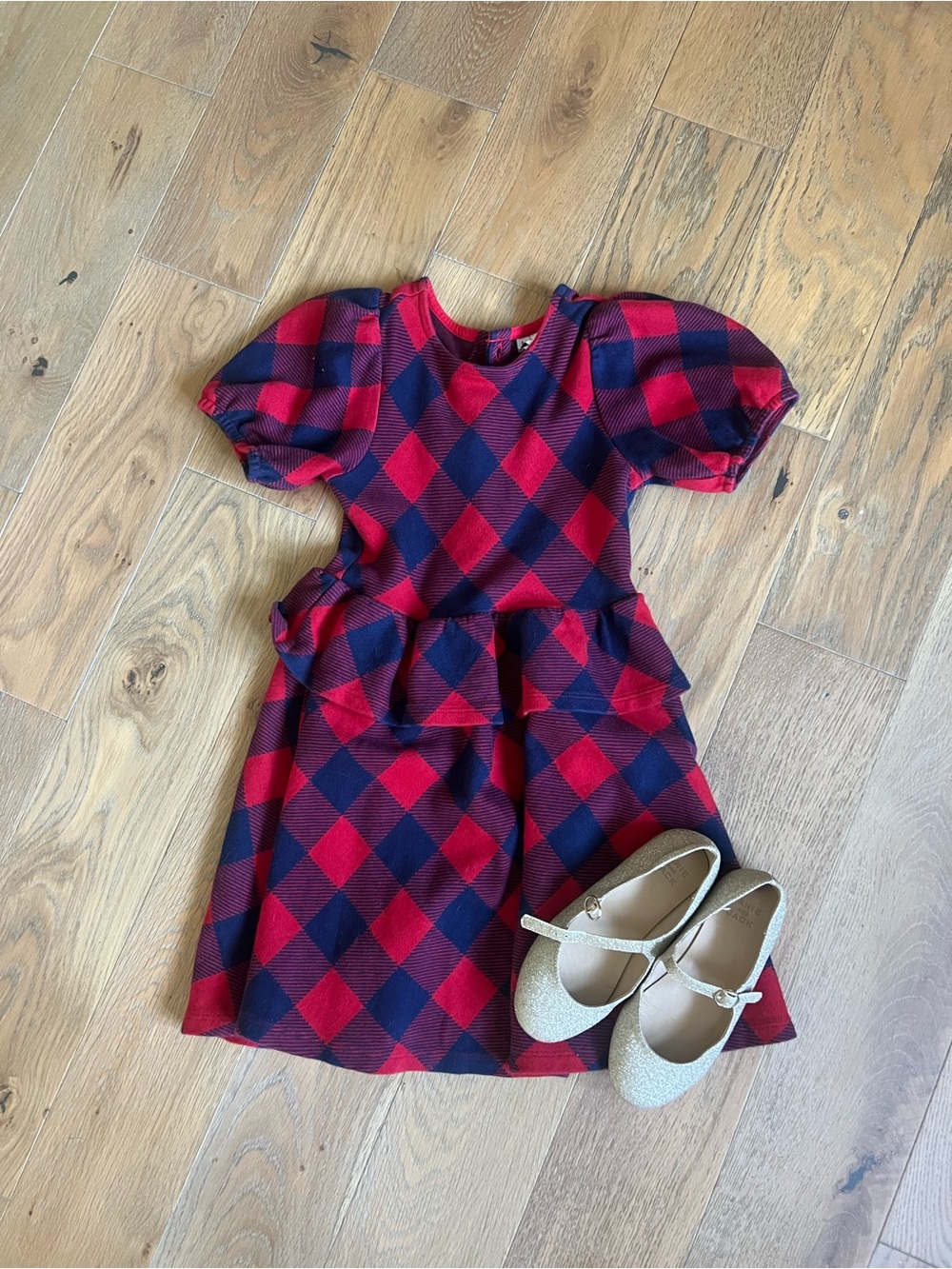 Jamie and jack Christmas outfit - Girls Red and Navy Check Peplum Dress